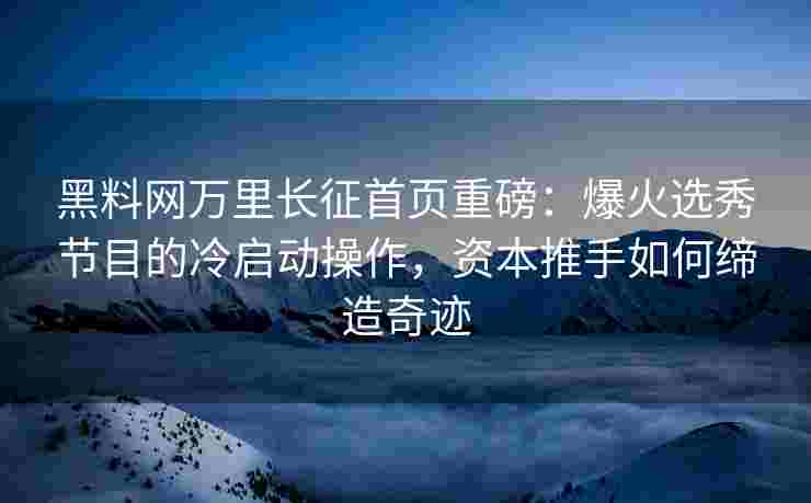 黑料网万里长征首页重磅：爆火选秀节目的冷启动操作，资本推手如何缔造奇迹